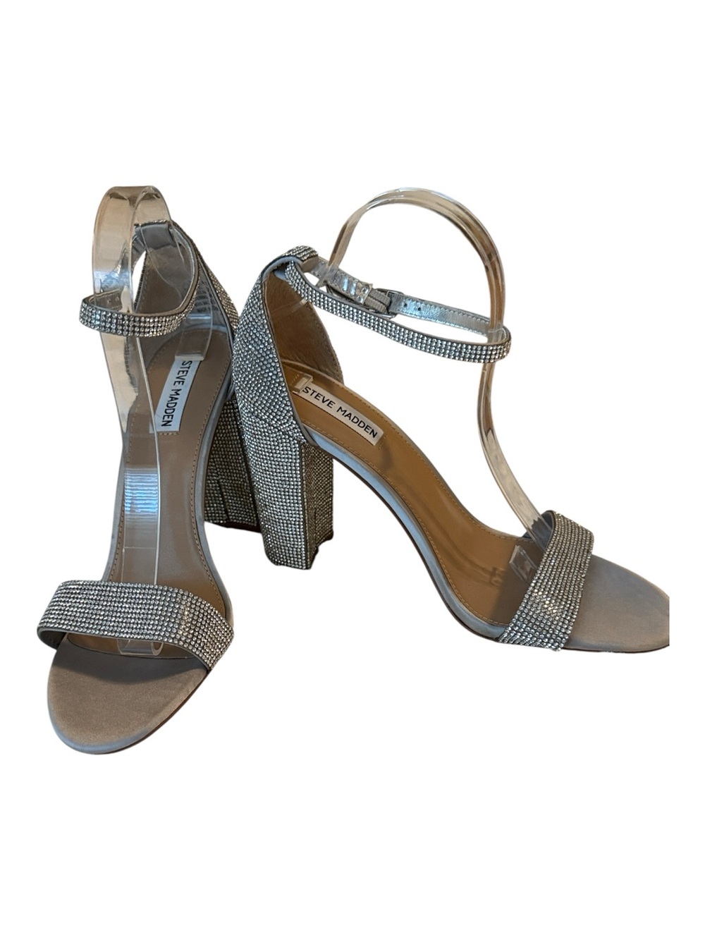 Steve Madden Carrson silver Ankle Strap Open Toe Block Heeled Sandal, size 11